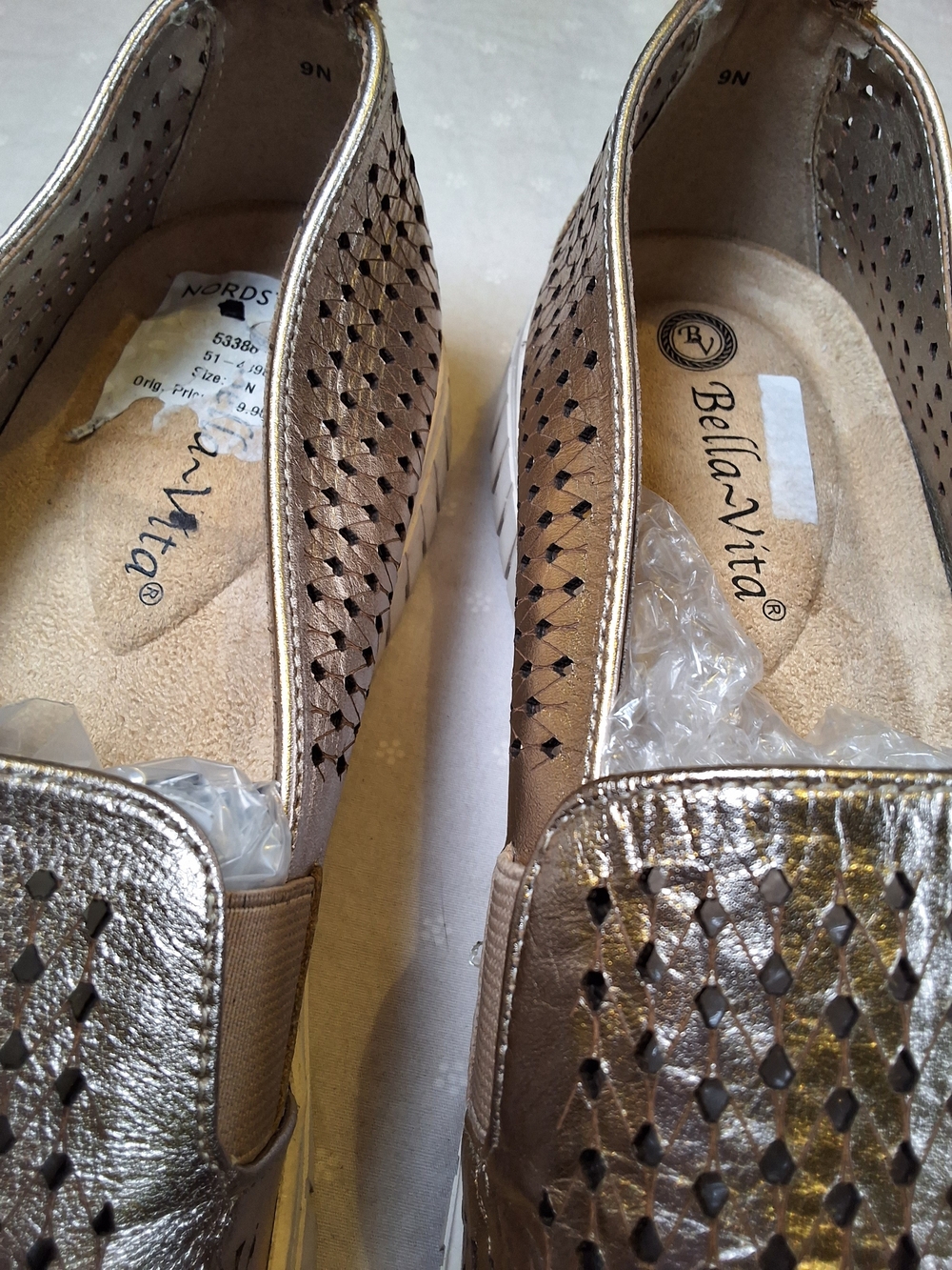 Bella Vita Metallic Gold Perforated Slip-On Loafers - Picture 7 of 8